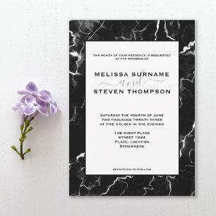 Invitation Faux Black Marble Texture Look Mariage