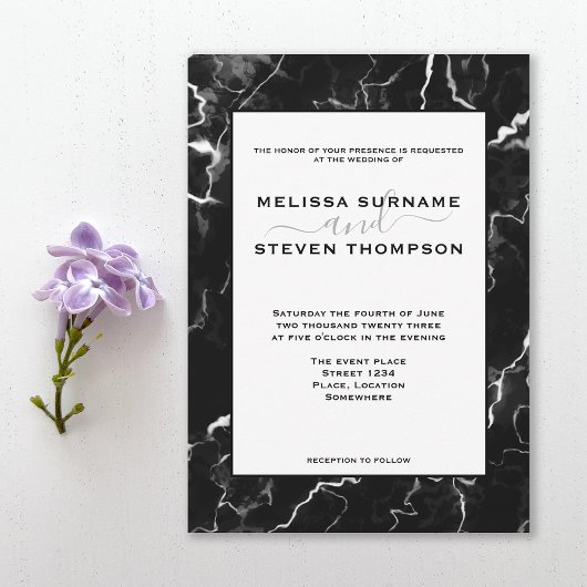 Invitation Faux Black Marble Texture Look Mariage