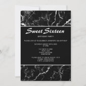 Invitation Faux Black Marbre Texture Look Sweet 16 Anniversai (Devant)