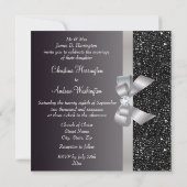 Invitation Faux Black Sequins, Argent Bow & Diamond Mariage (Dos)