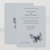 Invitation Faux Blue Denim Butterfly Wedding (Devant / Derrière)