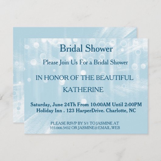 Invitation Faux Blue Glittering Fab Confetti Sparkles Points (Devant / Derrière)