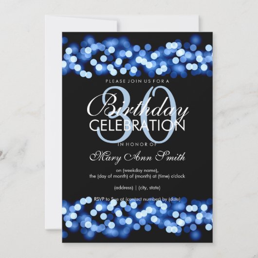 Invitation Faux Blue Hollywood Glam 30e anniversaire (Devant)