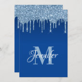 Invitation Faux Blue Parties scintillant Drips 50e anniversai (Devant / Derrière)