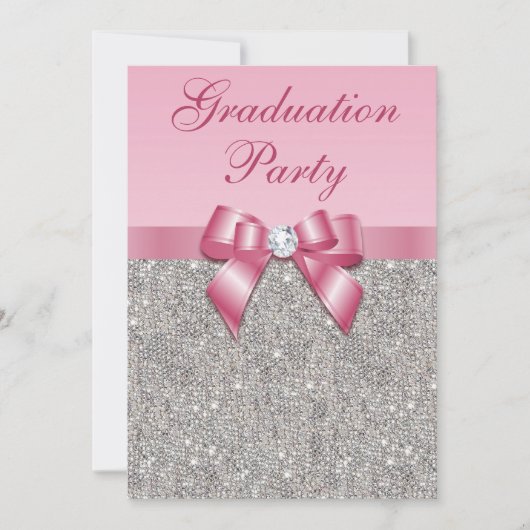 Invitation Faux Bow Girls Graduation Party (Devant)