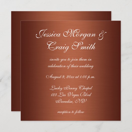 Invitation Faux brossé Mariage Ombre de cuivre (Devant / Derrière)