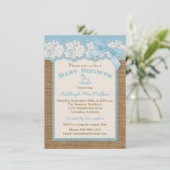 Invitation FAUX Burlap Dentelle d'ivoire, Baby shower bleu In (Debout devant)