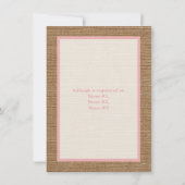 Invitation FAUX Burlap Dentelle d'ivoire, Baby shower rose In (Dos)