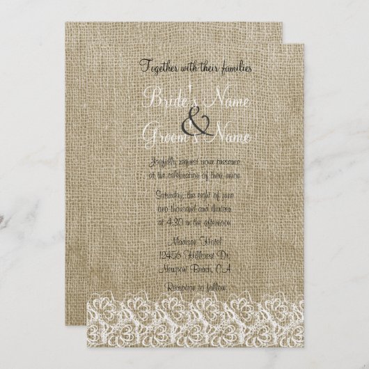 Invitation Faux Burlap et Lace (Devant / Derrière)