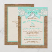Invitation FAUX Burlap Ivory Lace, Aqua Baby shower Invitatio (Devant / Derrière)