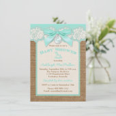Invitation FAUX Burlap Ivory Lace, Aqua Baby shower Invitatio (Debout devant)