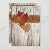 Invitation FAUX Burlap, Wood, Feuilles, Heart Wedding Invitat (Devant / Derrière)