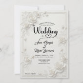 Invitation Faux Carved White Rose Bas Relief Floral Wedding  (Devant)