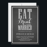 Invitation Faux Chalkboard Mangez, buvez et soyez marié Maria<br><div class="desc">Invités Invitations à votre événement avec ce faire-part de mariage personnalisable. Il est doté de calligraphie moderne et typographie classique sur un arrière - plan faux tableau, parfait pour n'importe quel thème mariage. Personnalisez en ajoutant les détails de votre événement. Ce faire-part de mariage en damier est disponible en d'autres...</div>