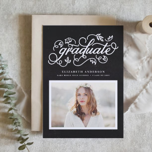 Invitation Faux Chalkboard Rustique Script Photo Graduation