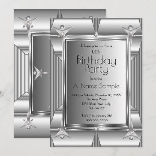 Invitation Faux chrome métal aspect argent Anniversaire 