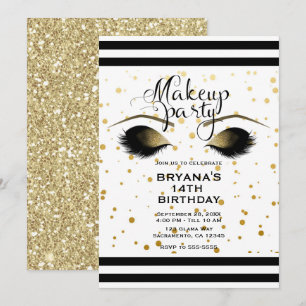 Invitation Faux Cils Dorés Pailletés Maquillage Beauté Soirée