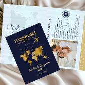 Invitation Faux cœur d'or Passeport Mariage de destination 