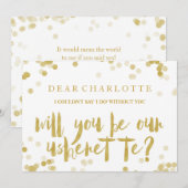 Invitation Faux Confetti Doré Vous serez notre Usherette (Devant / Derrière)