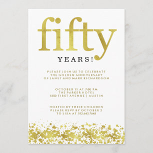 Invitation Faux Confettis Dorés pour les 50 Ans de Mariage