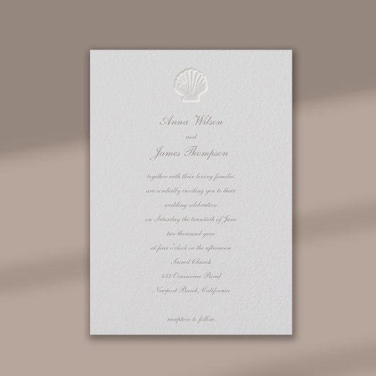 Invitation Faux Coquillages Embossés Mariage classique