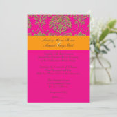 Invitation Faux damas or/ orange/rose vif (Debout devant)