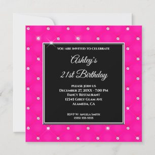 Invitation Faux Diamant Pailleté Toiletté Anniversaire Rose C
