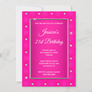 Invitation Faux Diamant Touffeté Ombre Rose Chaud 21e Anniver