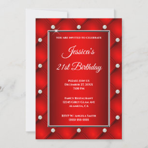 Invitation Faux Diamant Touffeté Ombre Rouge Clair Anniversai