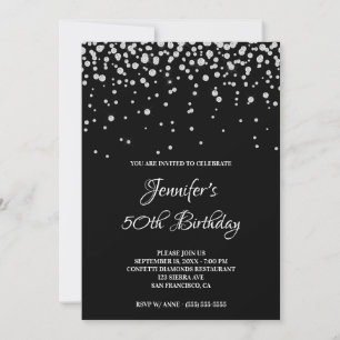 Invitation Faux Diamants 50e Anniversaire Noir