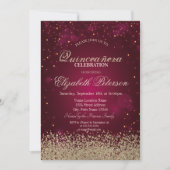Invitation Faux Diamants Dorés Modernes Confettis Rouges Quin (Devant)