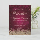 Invitation Faux Diamants Dorés Modernes Confettis Rouges Quin (Debout devant)