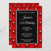 Invitation Faux Diamond Tufted Bright Red 21e anniversaire (Devant / Derrière)