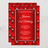 Invitation Faux Diamond Tufted Bright Red Ombre 21e anniversa (Devant / Derrière)