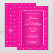 Invitation Faux Diamond Tufted Hot Pink Ombre 21e anniversair (Devant / Derrière)