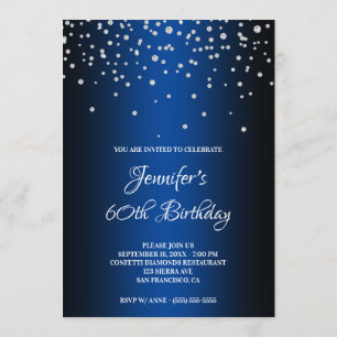 Invitation Faux Diamonds et Blue Ombre 60e anniversaire