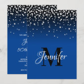 Invitation Faux Diamonds et Bright Blue Ombre 50e anniversair (Devant / Derrière)