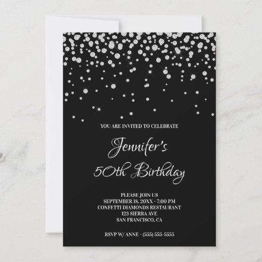 Invitation Faux Diamonds Noir 50e anniversaire (Dos)