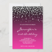 Invitation Faux Diamonds noir rose Gradient 21e anniversaire (Devant)