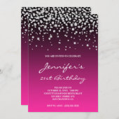 Invitation Faux Diamonds noir rose Gradient 21e anniversaire (Devant / Derrière)
