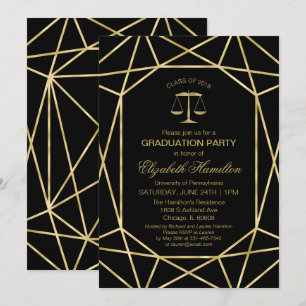 Invitation Faux doré géométrique Fête de fin d'études en droi