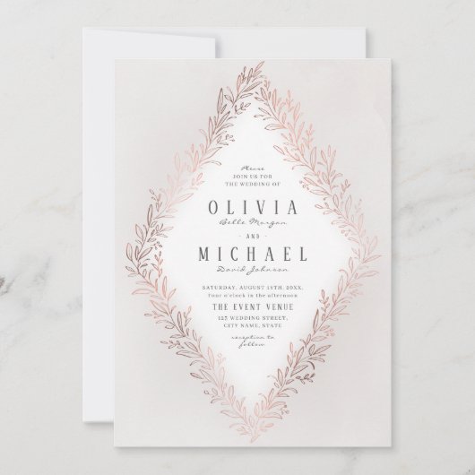 Invitation Faux doré rose or botanique élégant mariage (Devant)