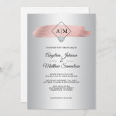 Invitation Faux Dusty Rose Gold Foil Silver Monogram Mariage (Devant / Derrière)