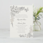 Invitation Faux Embossé Peonies Cadre Formal Pearl Mariage (Debout devant)