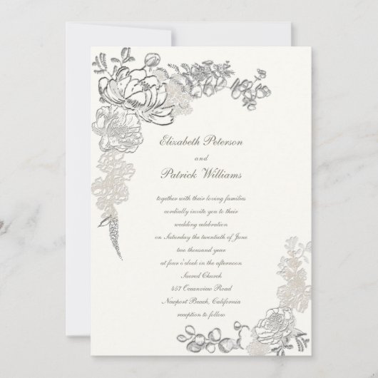 Invitation Faux Embossé Peony Chic Frame Mariage de calligrap (Devant)