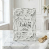 Invitation Faux Embossed 3D Floral Frame Pearl Wedding 