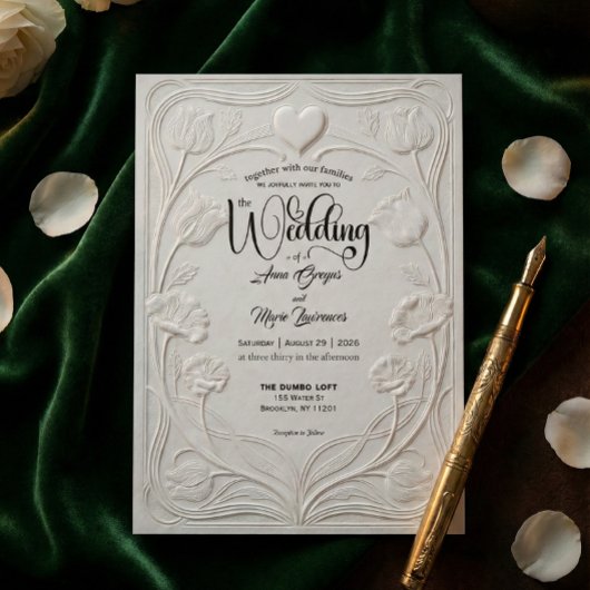 Invitation Faux Embossed 3D Relief Floral Formal Wedding