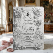 Invitation Faux Embossed 3D White Rose Floral Relief Wedding 