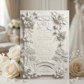 Invitation Faux Embossed 3D White Rose Floral Relief Wedding 