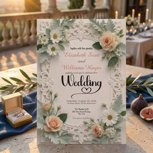 Invitation Faux Embossed Floral Elegance Spring Wedding